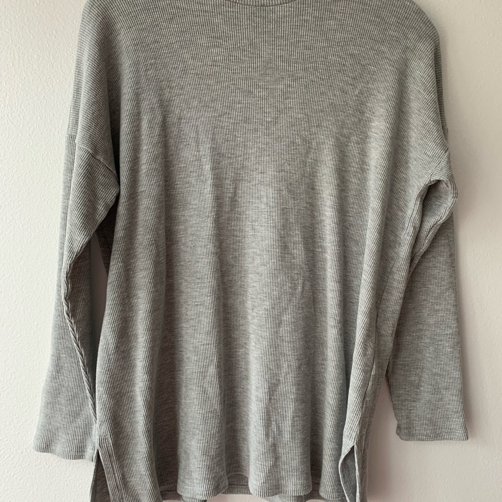 Eileen Fisher Light Gray Ribbed Long Sleeve Tee